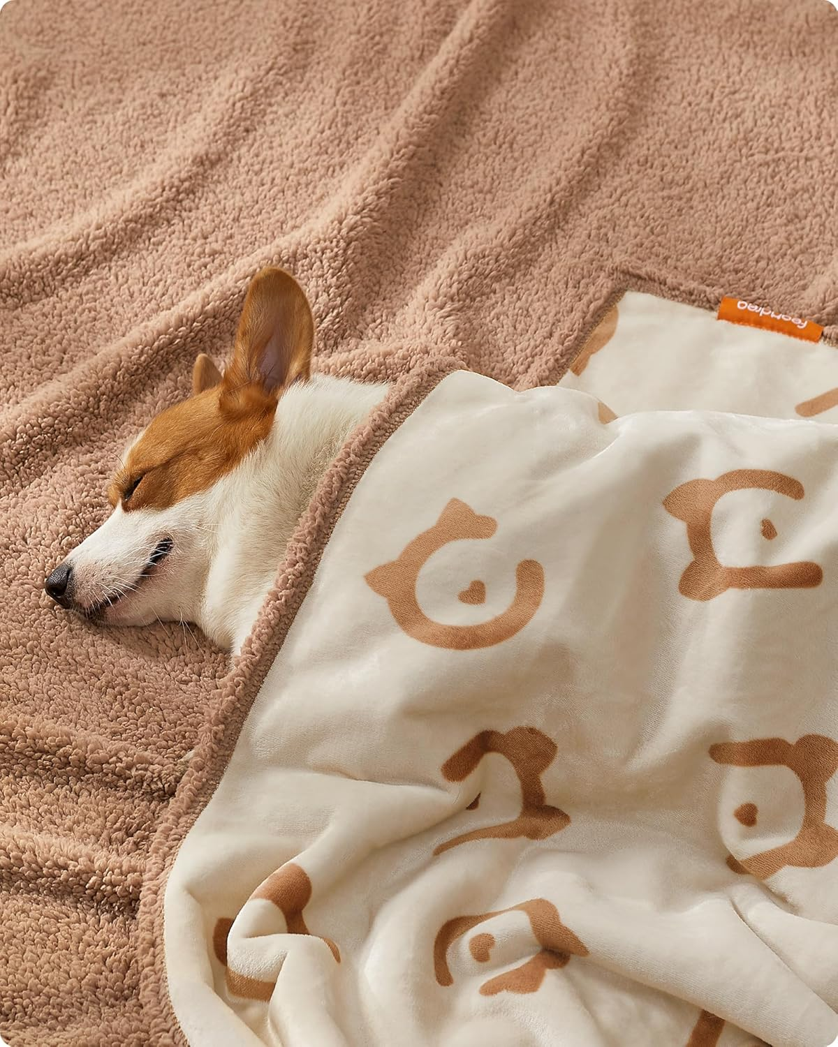 Feandrea Waterproof Dog Blanket, Sherpa Fleece Pet Blanket for Small Medium Dogs, Cats, 127 X 101 Cm, L, Machine Washable, Double-Sided Sofa Cover Protector, Beige PPB050K01 image number 6