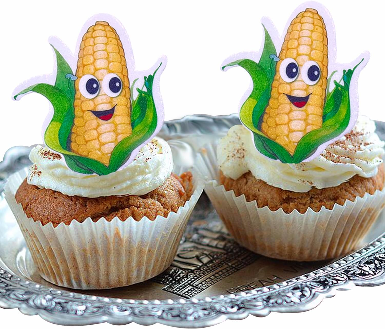 Cartoon Fruit Smiley Cupcake Decoration Card, Edible Wafer Paper Creative Baby Full Moon Bath Birthday Series Theme Party Dress up Plug-In (Corn 50Pcs) image number 5