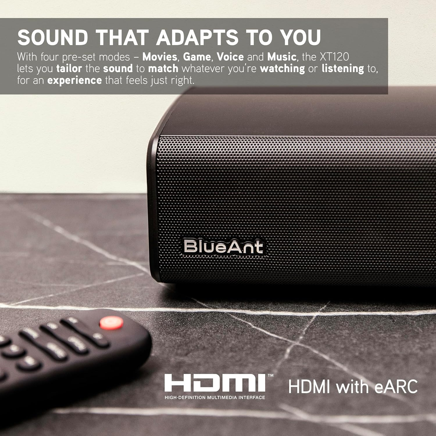 Blueant XT120 Soundbar with Internal Subwoofer, 120W Dolby Digital Surround Sound, HDMI ARC, Optical & Bluetooth, Sleek Under-Tv Home Theatre Audio System with EQ Modes image number 1