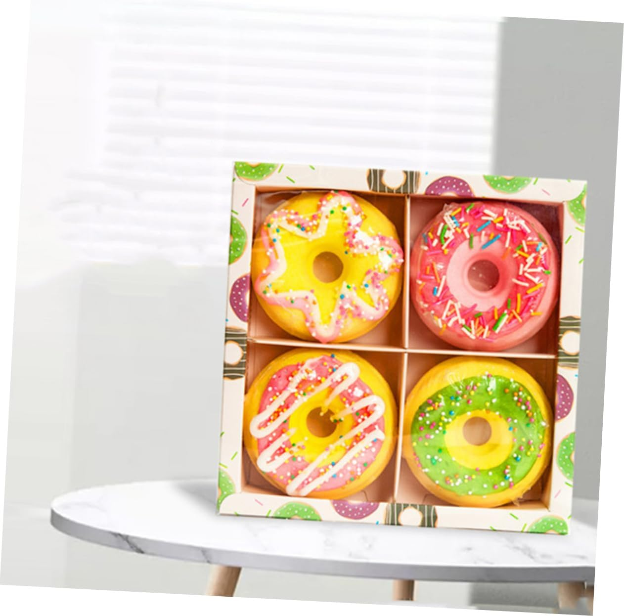 BELLIFFY 100G Assorted Doughnut Shape Bath Salt Balls Moisturizing Spa Relaxation 4 Pcs Set Natural Ingredients for Soothe Your Skin for Bathing and Self-Care Random Style