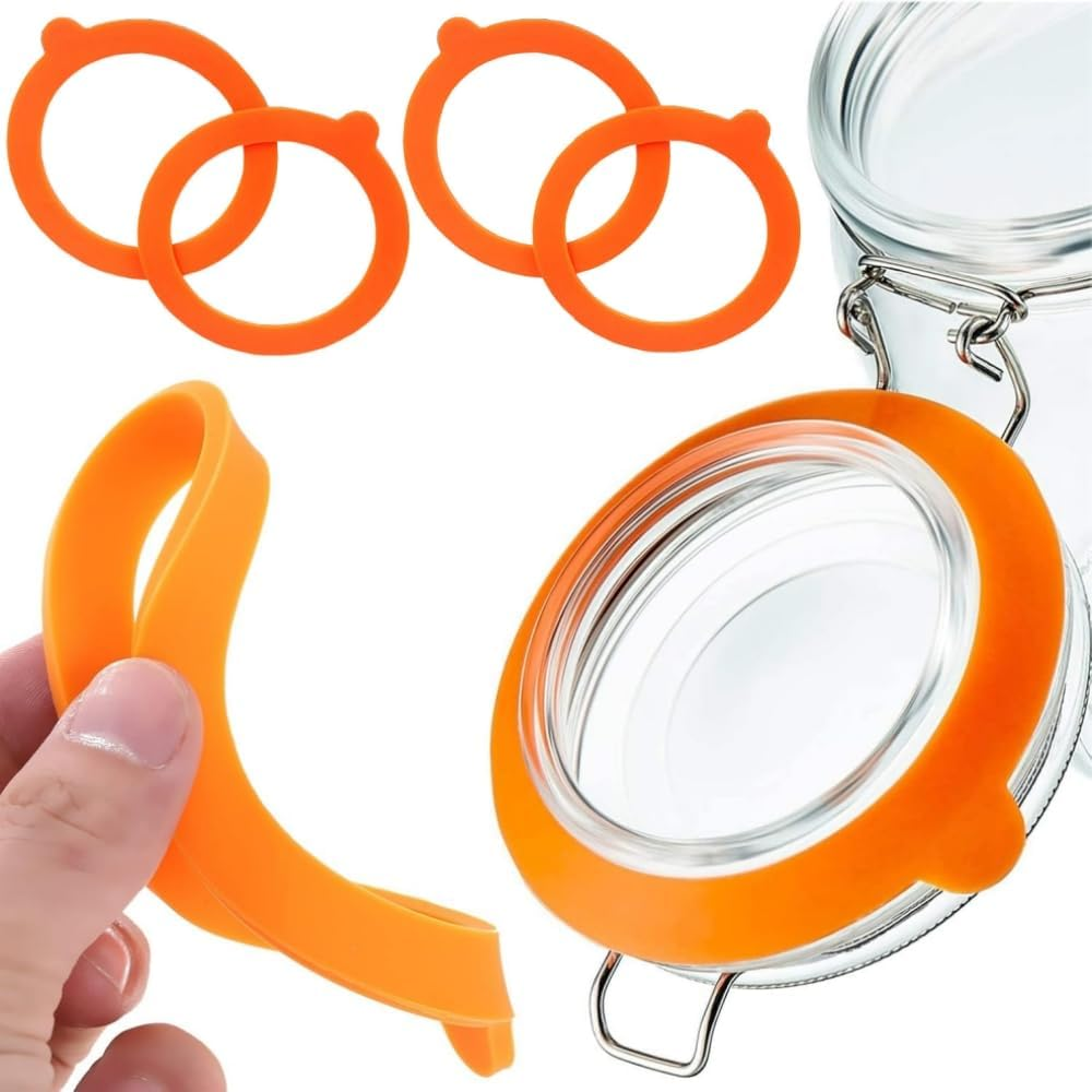 FUNNTY 10 Pcs Silicone Replacement Gaskets,Silicone Jar Seals,Airtight Rubber Seals Rings for Mason Jar Lids,Elastic,Leak-Proof Canning Silicone Fitting Seals for Glass Clip Top Jars (Orange) image number 2