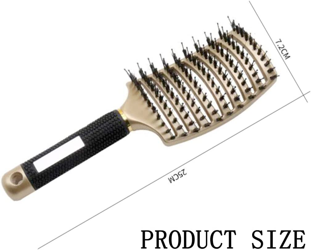 UTSAUTO Boar Bristle Hair Brush, Professional Curved Vented Curly Hair Detangling Brush for Women, Men, Paddle Detangling Brush for Wet Dry Curly Thick Straight Hair, (Gold)