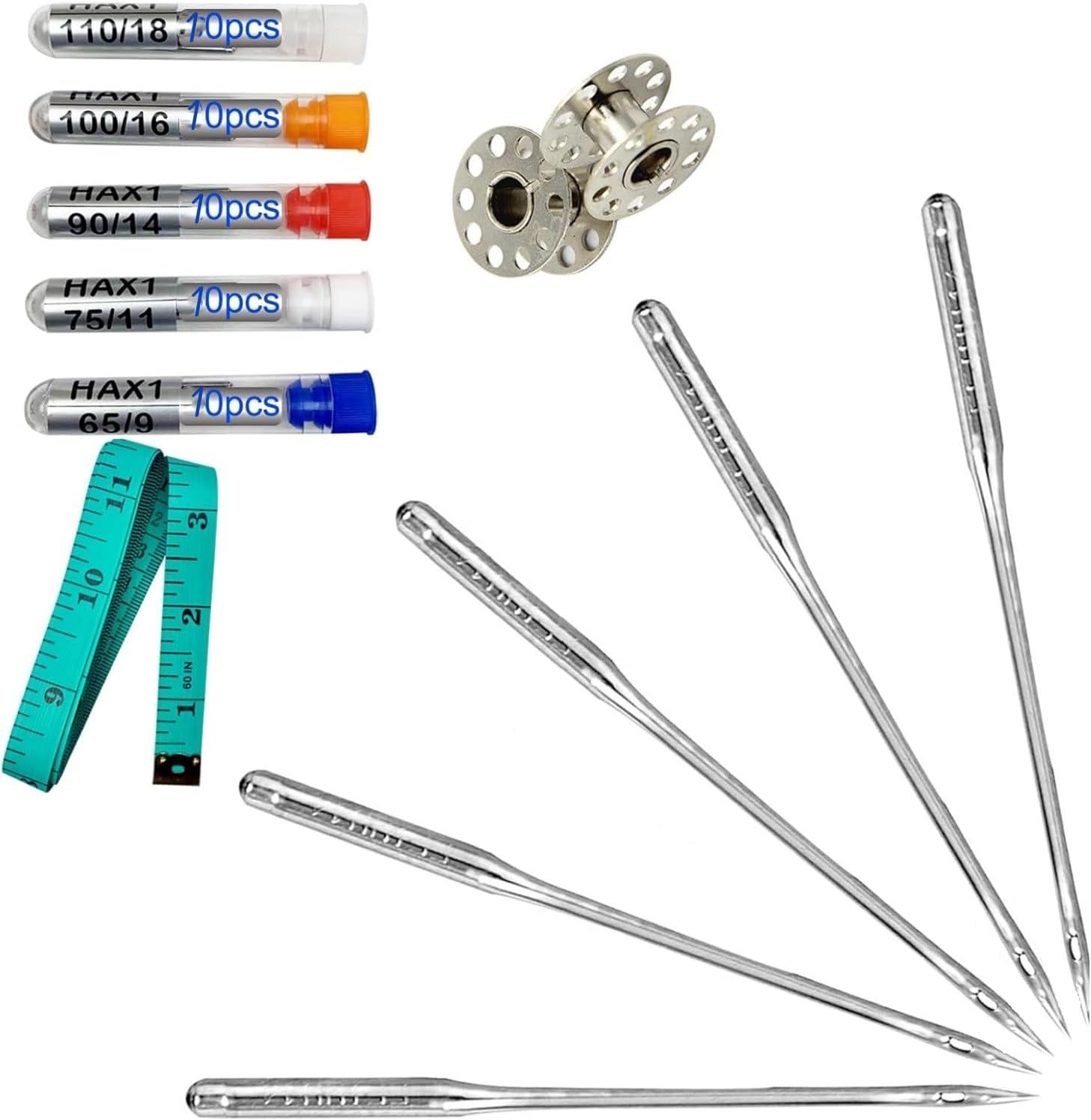 Universal Sewing Machine Needles 50Pcs HAX1(65/9, 75/11, 90/14, 100/16 and Heavy Duty 110/18) Ideal for Various Fabrics, Compatible with Singer, Brother, Janome and Most Home Sewing Machine Brands image number 2