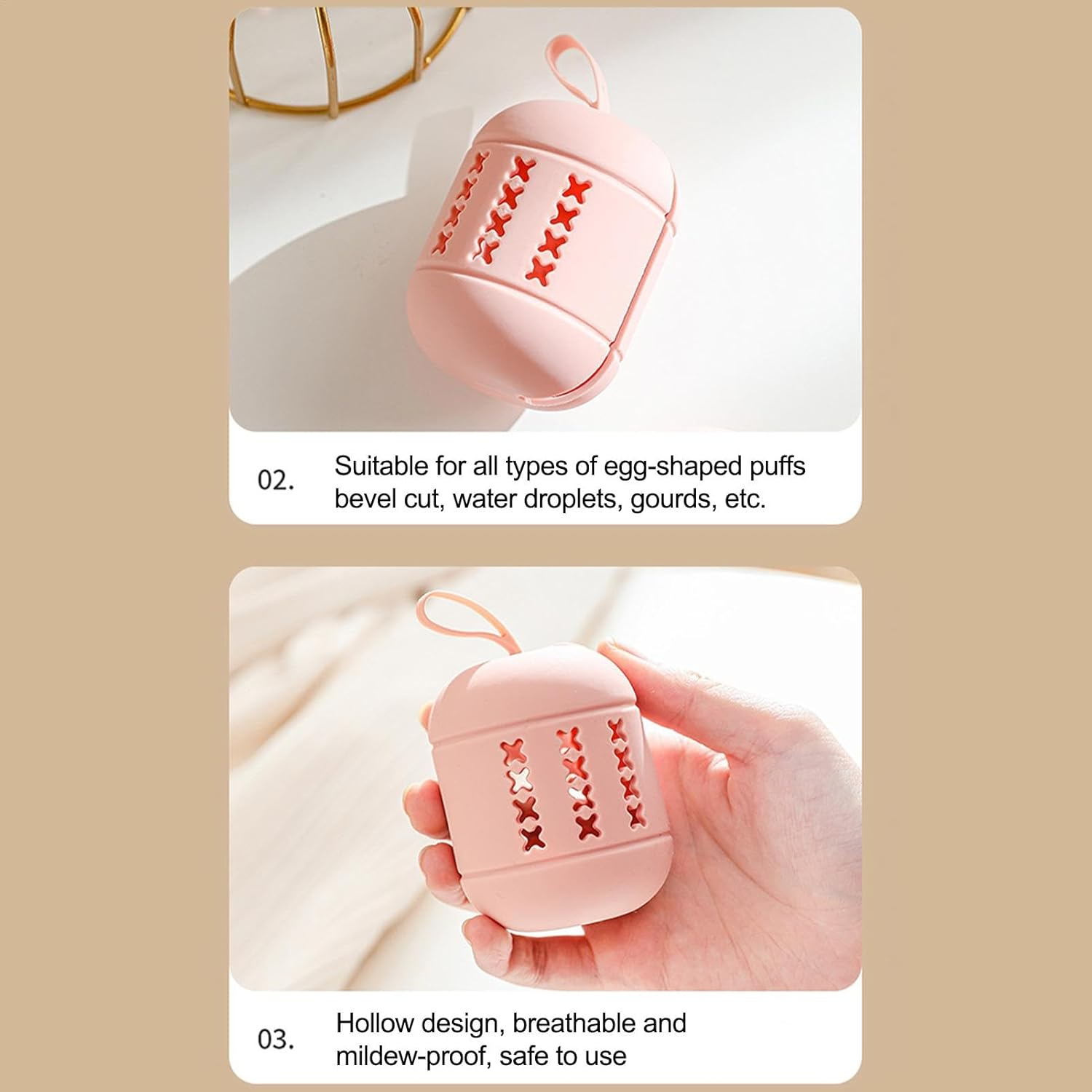 Makeup Sponge Holder, Beauty Sponge Case | Double Sided Breathable Silicone Powder Puff Holder, Cosmetic Sponge Container for Any Sponge - Cream Color image number 4