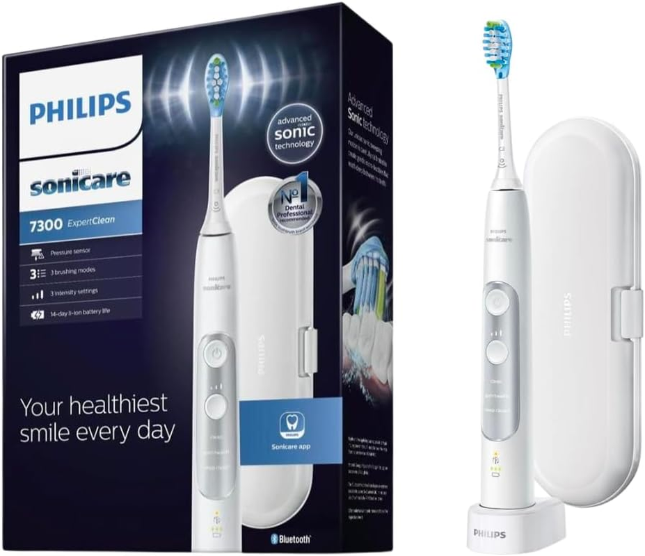 Philips Sonicare Expertclean 7300 Rechargable Electric Toothbrush with 3 Mode and Intensity, Built-In Sensor and Smart Brush Head Recognition, Black, HX9618/01