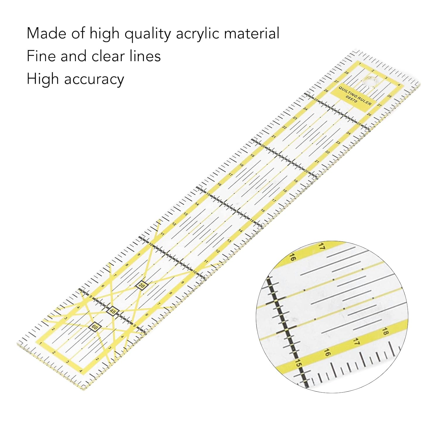Omabeta 1PCS 5X30Cm Quilting Ruler, Acrylic Fabric Cutting Ruler for Home DIY Sewing Projects,Non-Slip Ruler,Yellow image number 1