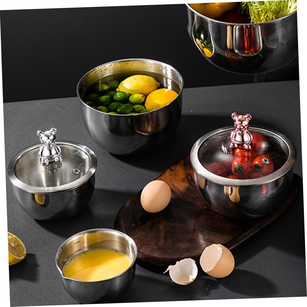 WOONEKY Stainless Steel Mixing Bowl for Dough and Salad Glass Lid Food Prep Bowl for Kitchen Baking and Serving image number 6