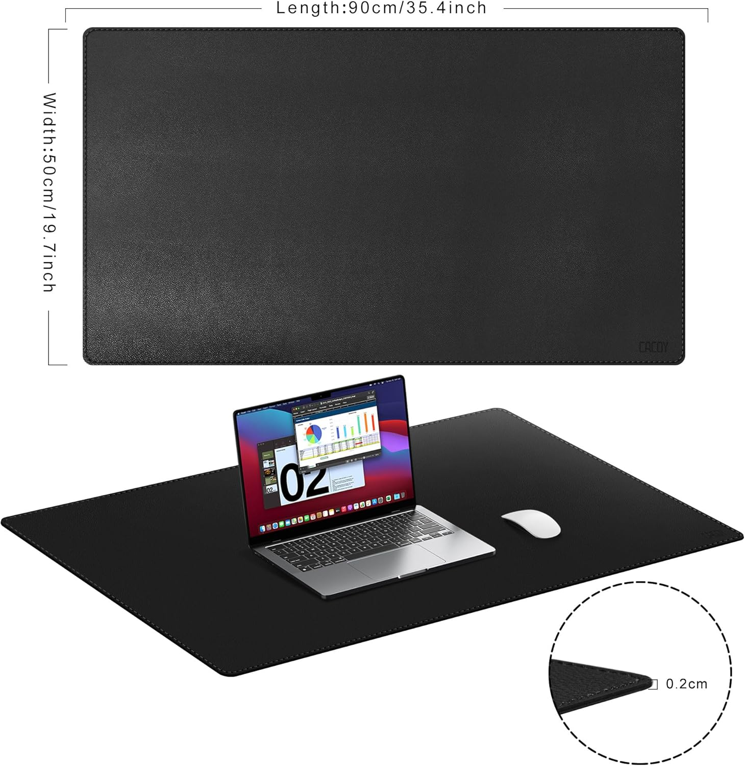 Cacoy Leather Desk Pad, 90X50Cm Waterproof Desk Mats on Top of Desks, Large Gaming Keyboard Mouse Pad, Black
