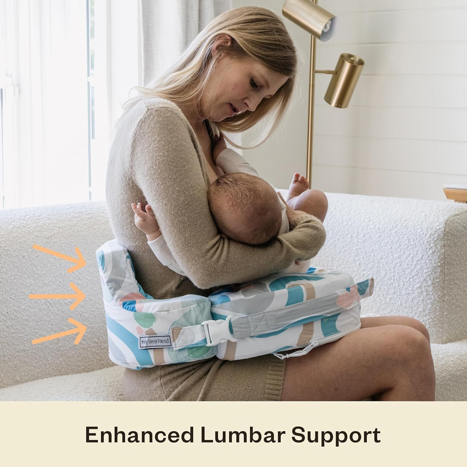 My Brest Friend Super Deluxe Nursing Pillow for Breastfeeding and Bottlefeeding with Lumbar Support, Convenient Pocket and Removable Slipcover, Modern Art Organic image number 4