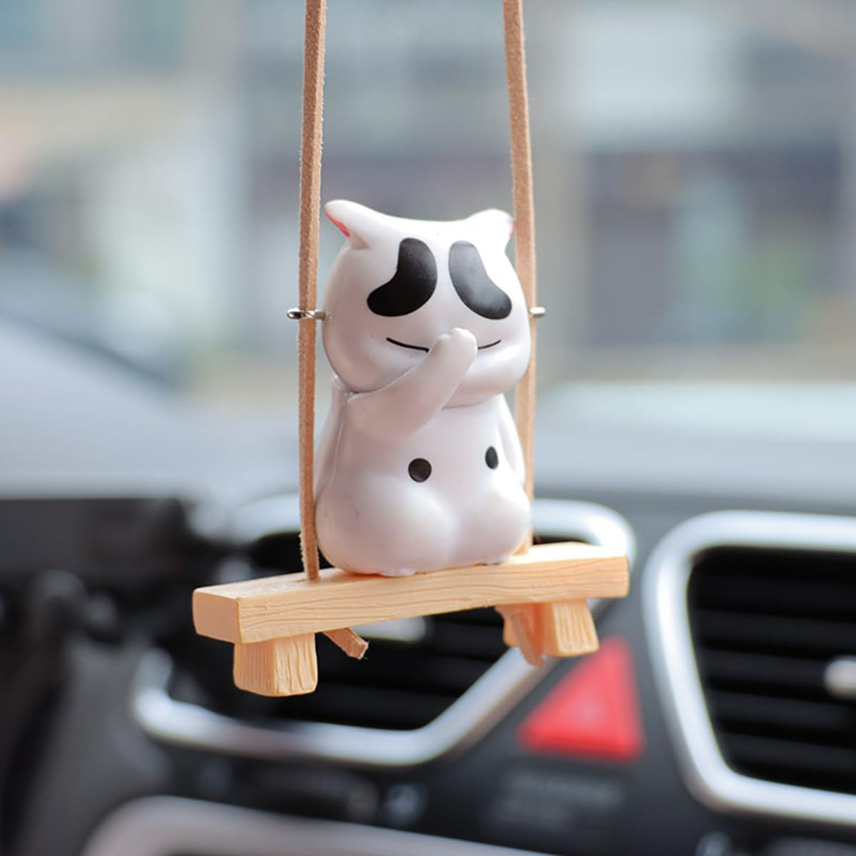 Cute Swinging Facepalm Cat Car Rear View Mirror Hanging Accessories, Adorable Hanging Ornament for Rearview Mirror, Funny Car Interior Decor Gifts for Cat Lovers (White) - Orange image number 4