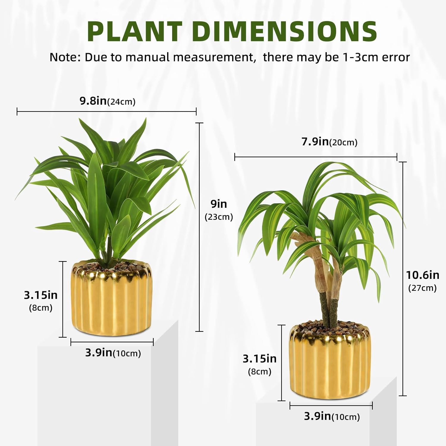 2 Pcs Artificial Dracaena Plant Golden Ceramic Pot Realistic Textured Faux Plants for Indoor Outdoor Fake Greenery Home Office Decor with Lifelike Foliage image number 2