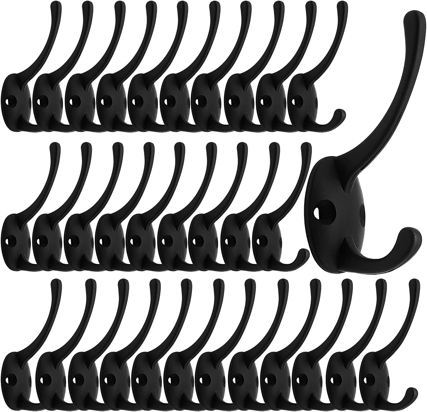 12 Pack Black Coat Hooks Wall Mounted with 24 Screws Retro Double Hooks Utility Black Hooks for Coat, Scarf, Bag, Towel, Key, Cap, Cup, Hat