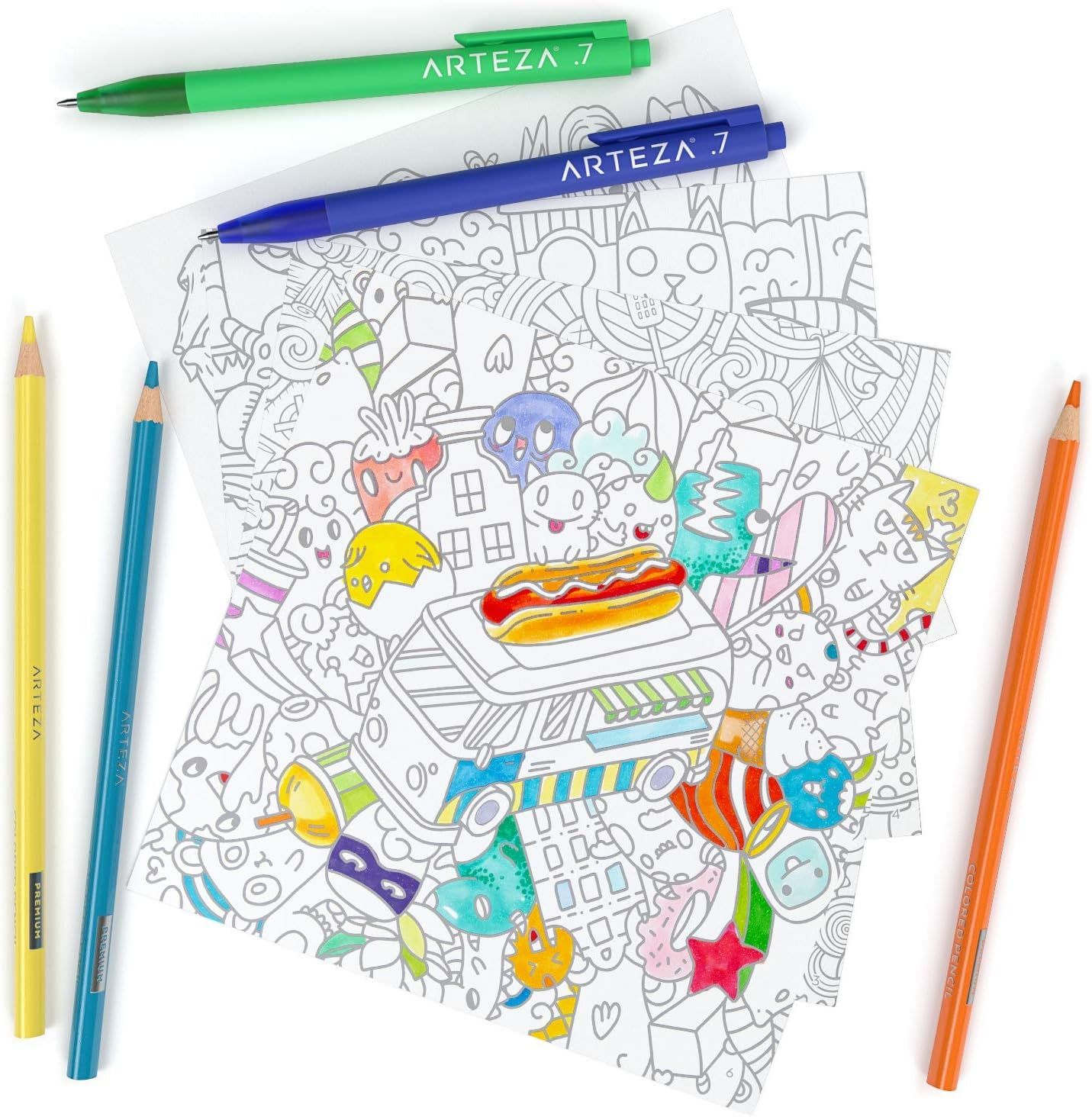 ARTEZA Coloring Book for Adults, Doodle Designs, 72 Sheets, 100 Lb, 6.4X6.4 Inches, for Anxiety, Stress Relief & Relaxing, Detachable Pages