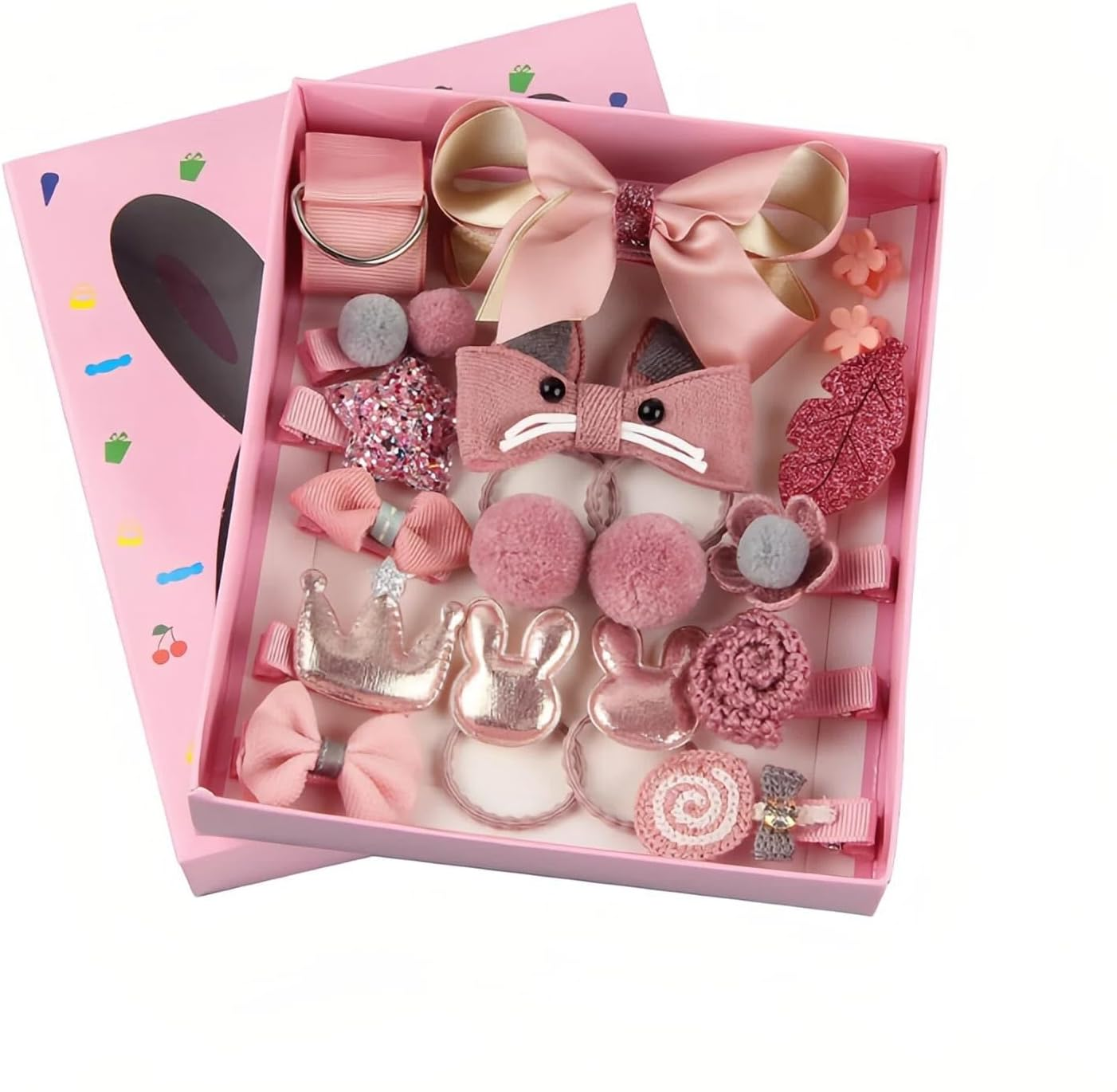 18 Pcs Girls Hair Accessories Gift Set, Kids Hair Clips Barrettes Ponytail Ties Bows Headbands with Gift Box for Daughter Teens Little Girls Pink (Purple)