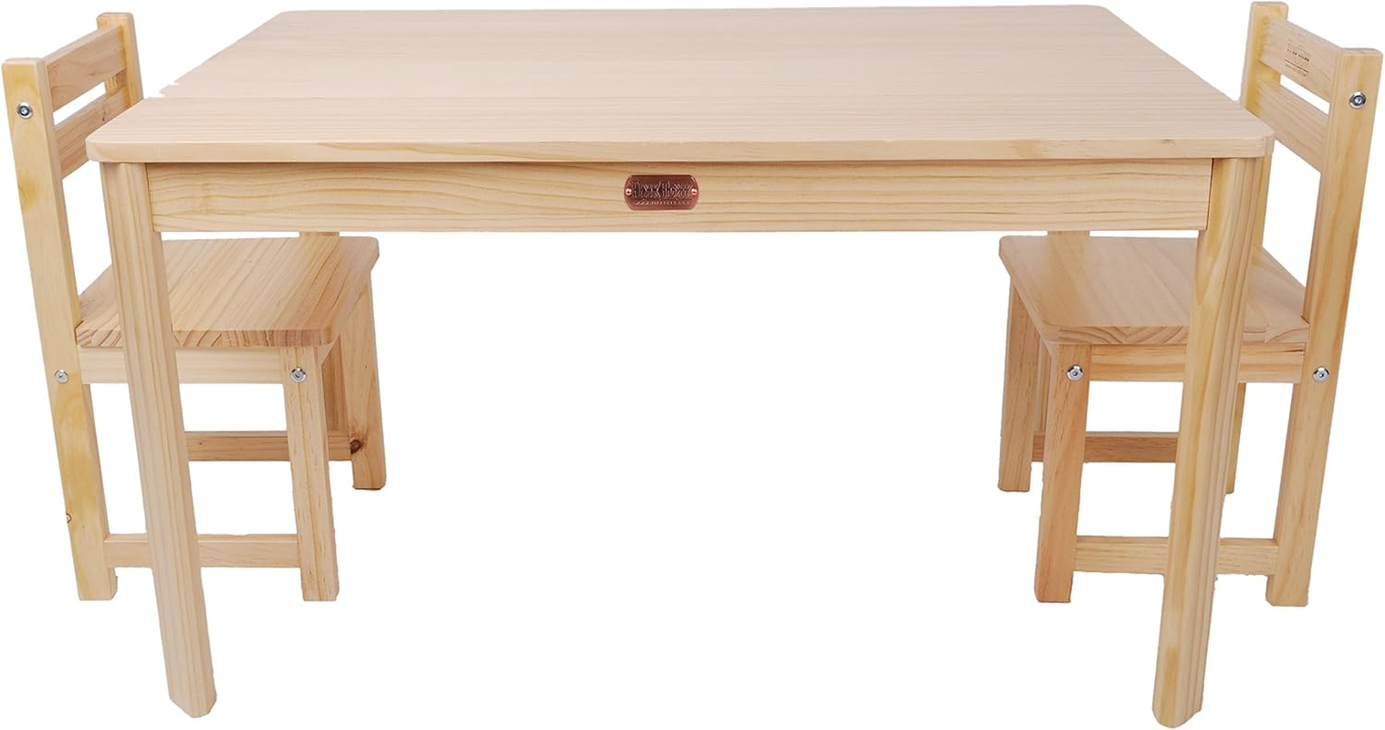 Tikk Tokk Little Boss Rectangle 3 Piece Timber Table & Chair Set, Natural image number 1