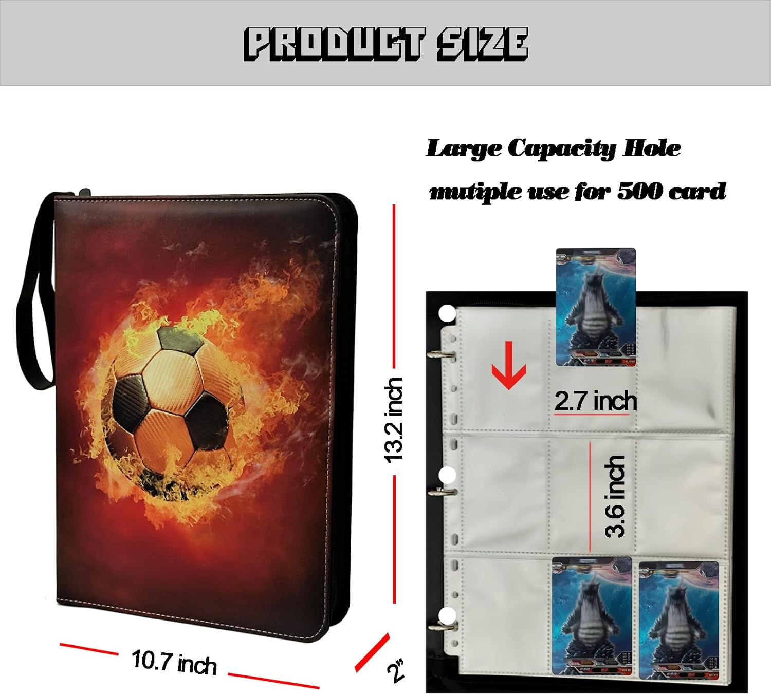 Football Trading Card Binder, Game Card Collection Album Book with 40 Double Sided Removable Sleeves, 720 Pockets, Zipper, Cards Carrying Holer Case Gifts for Boys Girls image number 2