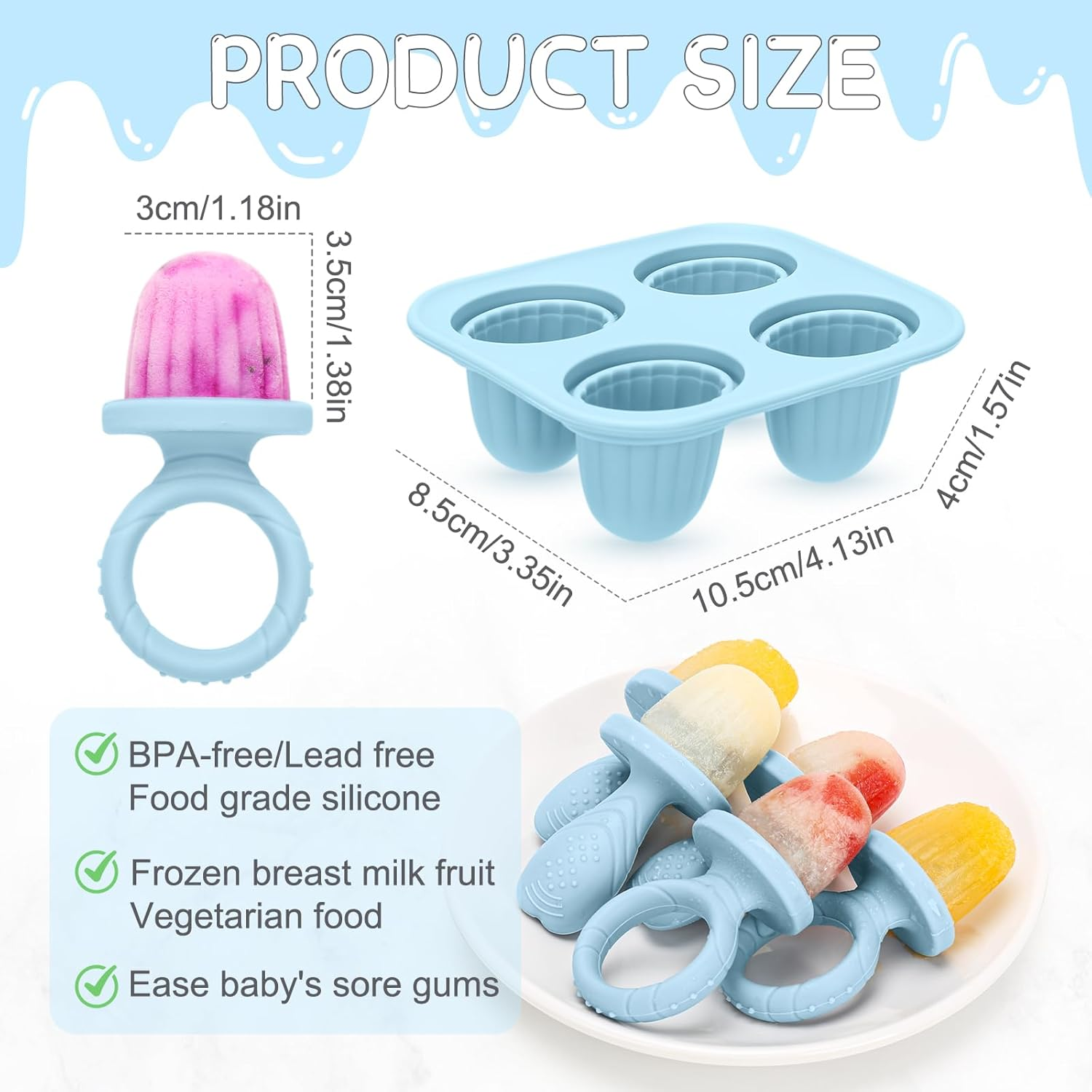 Silicone Popsicle Molds - Bpa-Free Ice Lolly Moulds for Kids & Adults, Reusable Freezer Treat Makers with 4 Sticks (Blue) - Perfect for Homemade Ice Pops, Yogurt & Juice Bars - 6Pink image number 5
