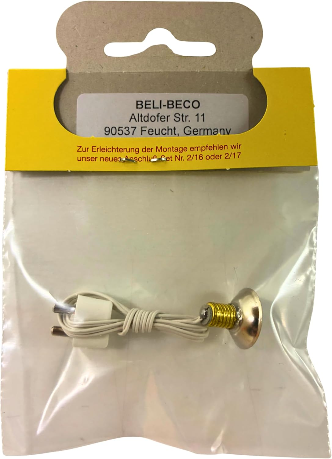 BELI-BECO 475 Scale Lamp with Reflector for Dollhouse or Crib with Lighting - Nativity Lighting - Clear Bulb with Socket E 5.5-4.5 V - 0.2A with 400 Mm Strand and Double Plug (White)