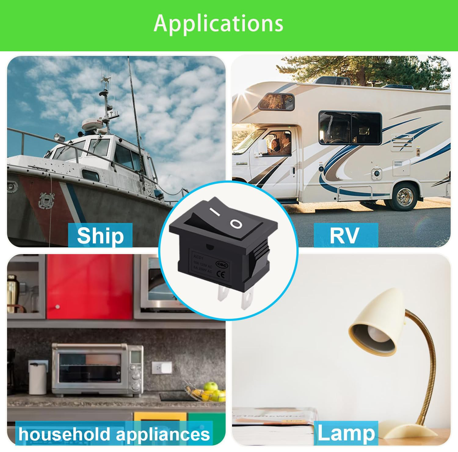 12V Rocker Switch On/Off 2 Pin 2 Position SPST Car Auto Boat Rocker Toggle Switch AC 6A/250V 10A/125V KCD1-101 10 Pcs image number 3