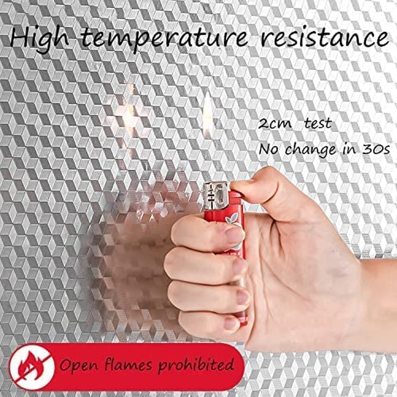 Hailongbay 15.7X196.9 Inch Kitchen Oil-Proof Waterproof Stickers, Self Adhesive Kitchen Backsplash Wallpaper Sticker Heat Resistant Aluminum Foil Wall Sticker for Countertop Drawer Liner Shelf Liner