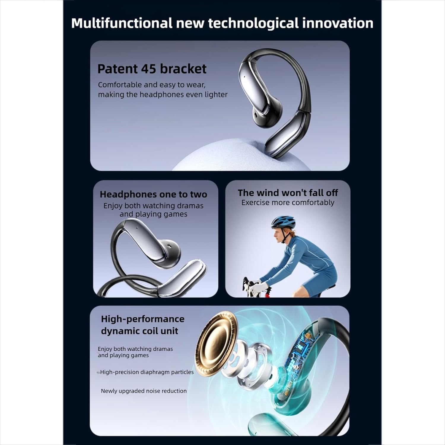 Luocute Open Ear Earbuds, Wireless Smart AI Translation Touch Control Bluetooth Earbuds, Suitable for Music Calls Outdoor Sports image number 1