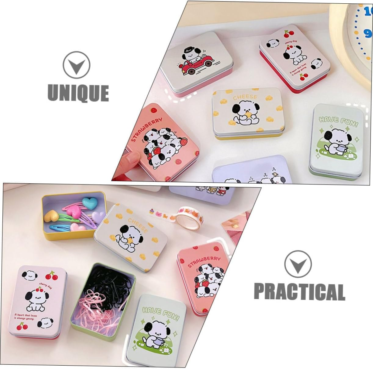 OATIPHO 6Pcs Cartoon Tinplate Storage Box Set Small Desktop Metal Organizer Multipurpose Candy Holder Trinket Container for Office and Home image number 4