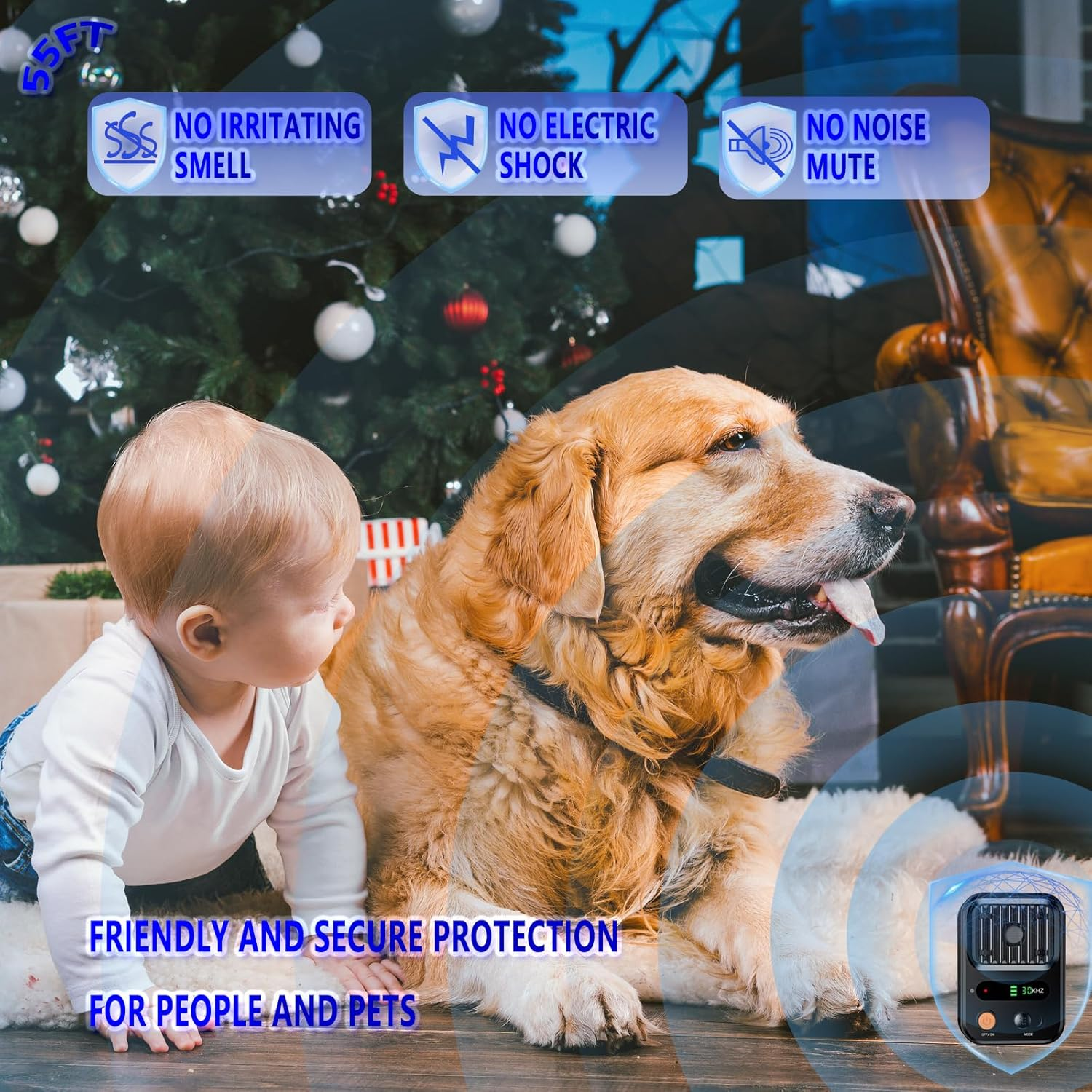 Anti Barking Device for Dogs,Ultrasonic Dog Bark Control Devices,Bark Recognition Silencer,3 Modes Range Deterrent of up to 50 Ft,Rechargeable Waterproof Digital Display,For Indoor and Outdoor(Black1) image number 3