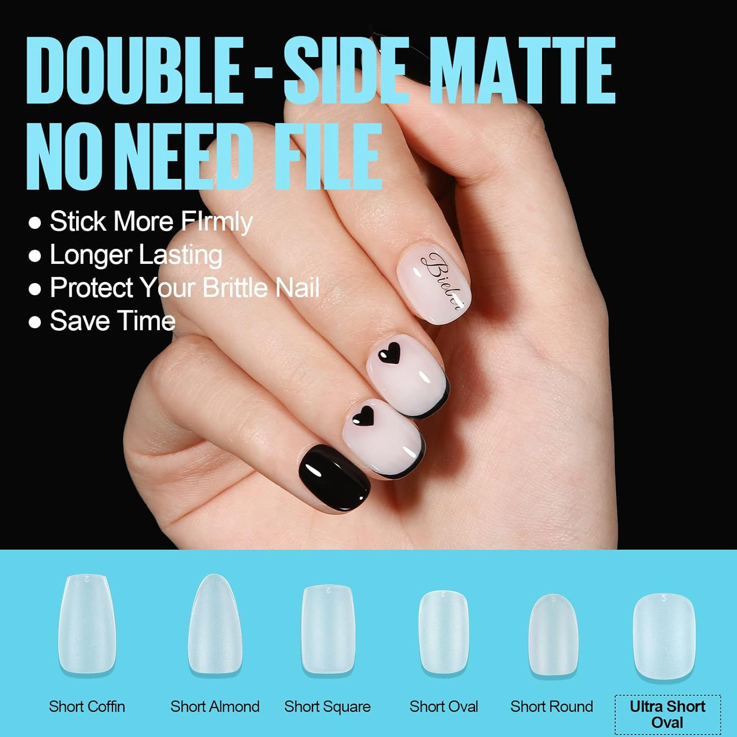 TOMICCA Extra Short Oval Nail Tips - 450Pcs Acrylic Nail Tips, 15 Sizes Fake Gel Tips, Double-Sided Matte Full Cover Gel Tips for Nail Extensions image number 1