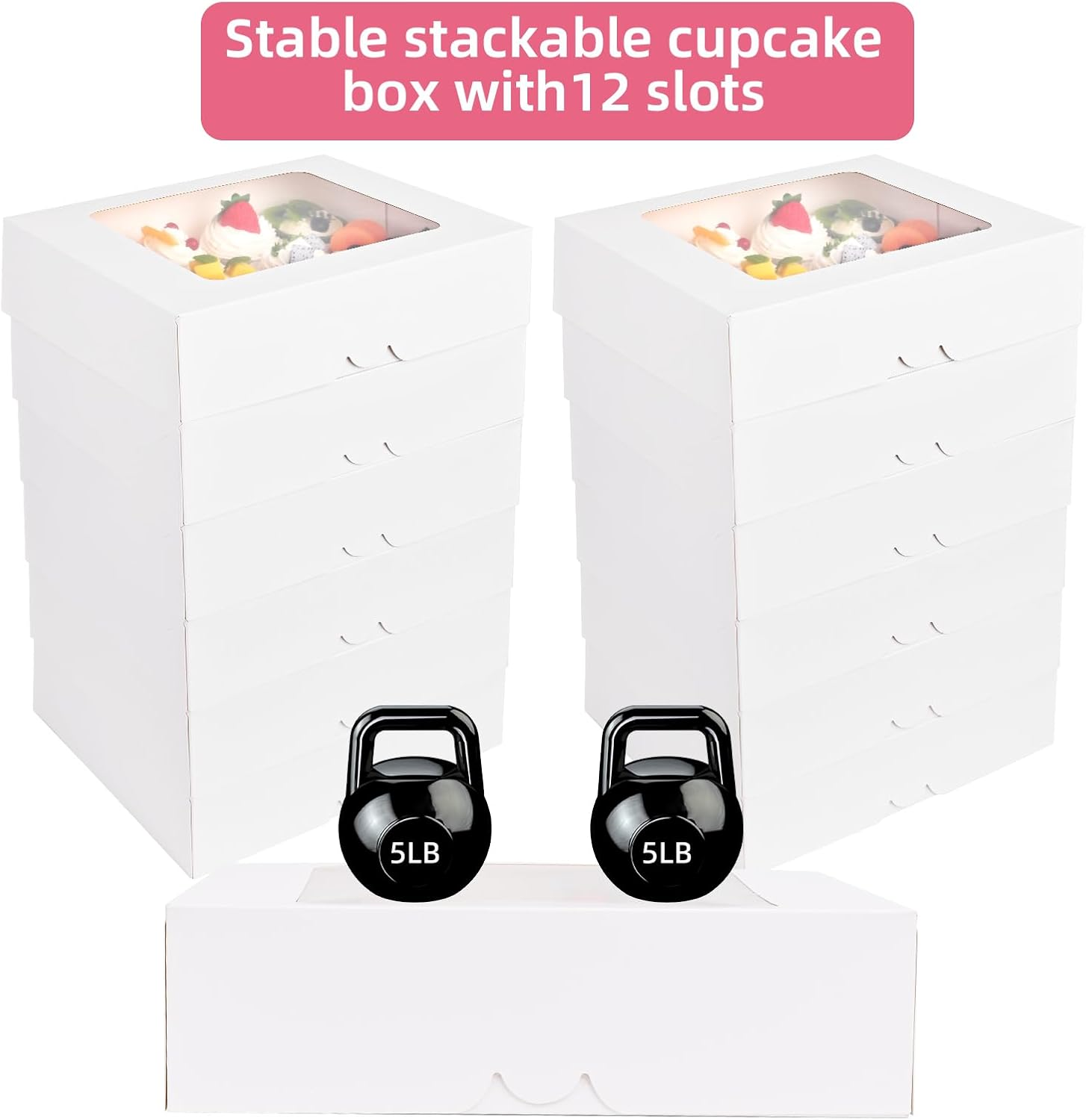 12PCS Cupcake Boxes, White Cupcake Containers 12 Count with Window, Cupcake Holder, Food Grade Treat Boxes for Holiday, Wedding, Birthday Party, Bakery Supplies image number 2