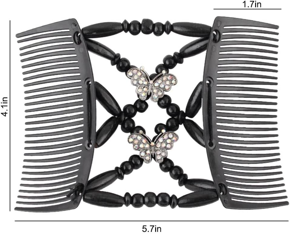 2 Pieces Magic Hair Side Combs Beaded Stretch Double Clips Bun Maker Hair Combs DIY Hair Styling Headwear (Butterfly, Black + White) - Butterfly 3Pcs image number 5