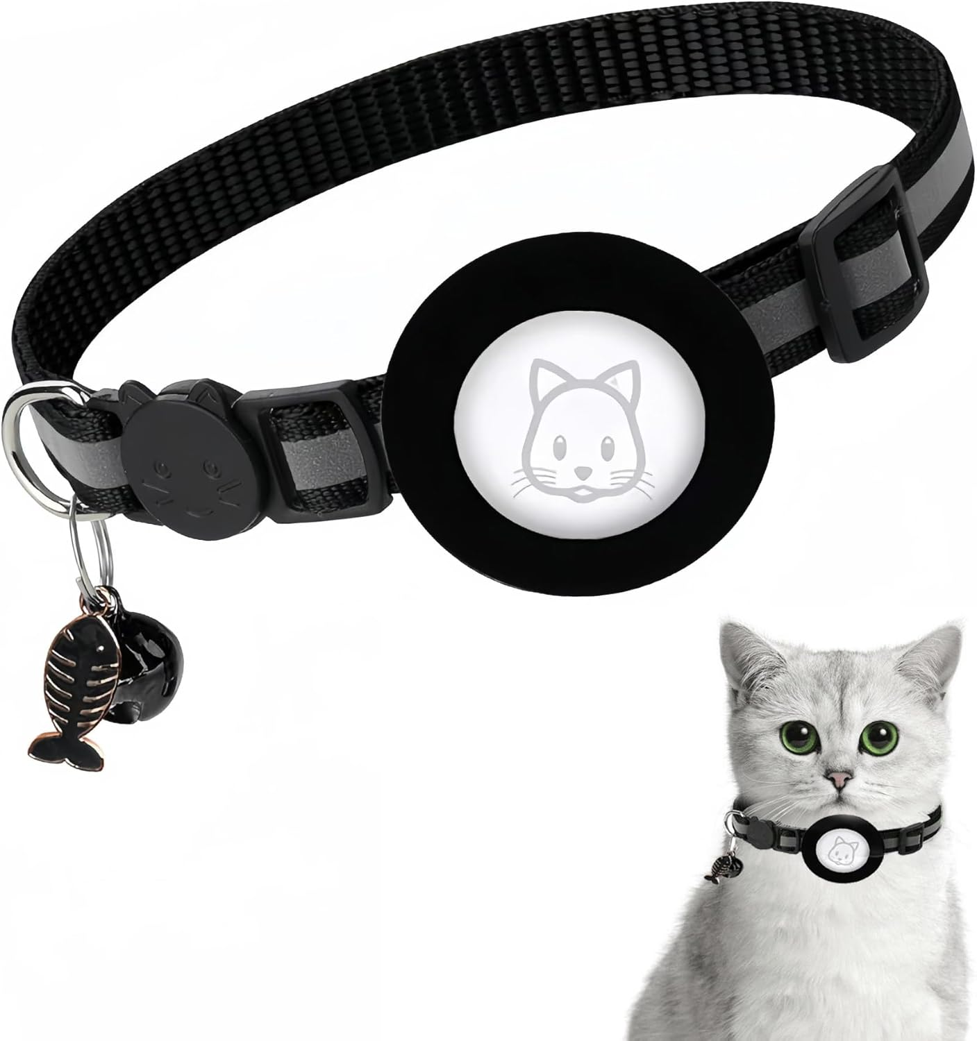 1 Pcs Cat Collar with Silicone Cat Tracker with Waterproof Airtag Cat Collar,Compatible with Apple Airtag,For Cats,Dogs,Kittens and Puppies (Black)