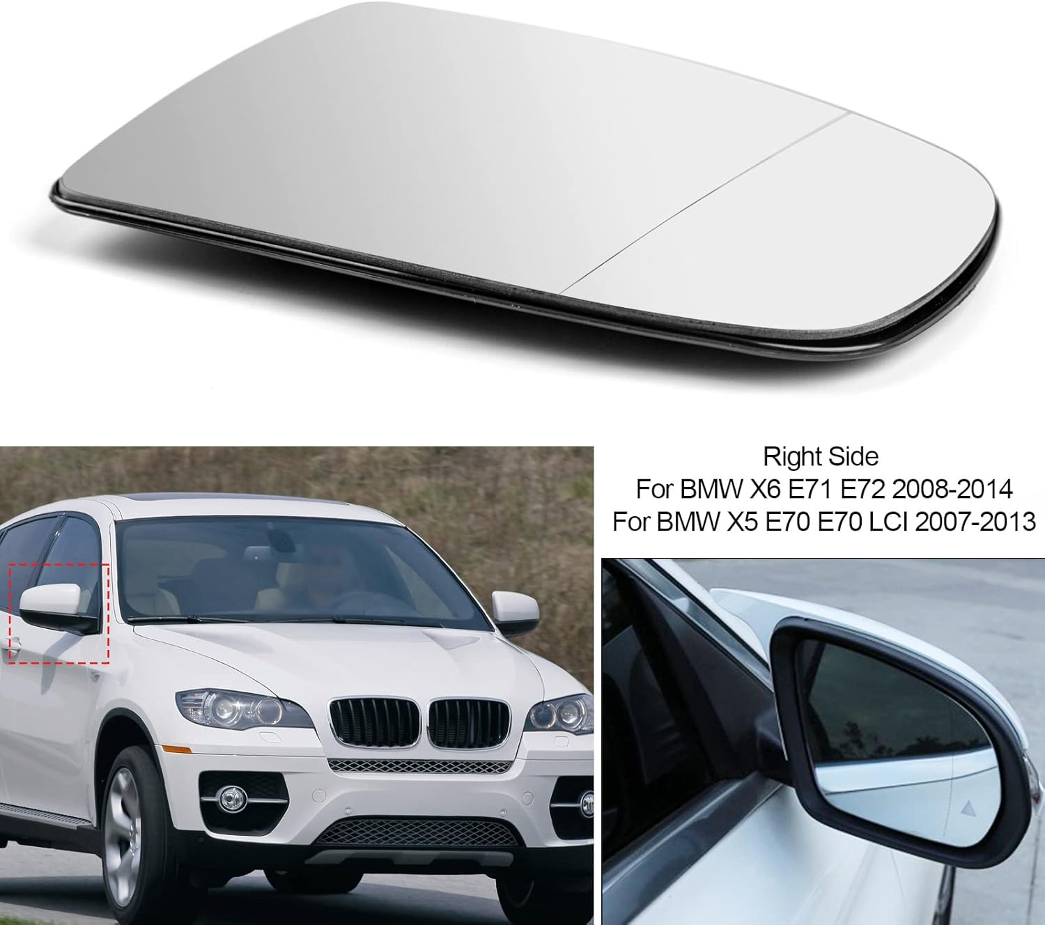 Areyourshop Right Heated Wing Side Mirror Glass Car Mirror Rear View Mirror Glass for BMW X6 E71 E72 2008-2014 for BMW X5 E70 E70 LCI 2007-2013 image number 6