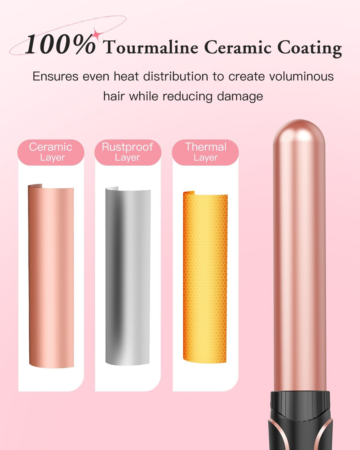 BESTOPE PRO 5 in 1 Wave Iron Set - Includes 3 Ceramic Barrels to Create Big Waves Including Temperature Setting, Quick Heat and Glove, 2 Clips, Rose Gold image number 4