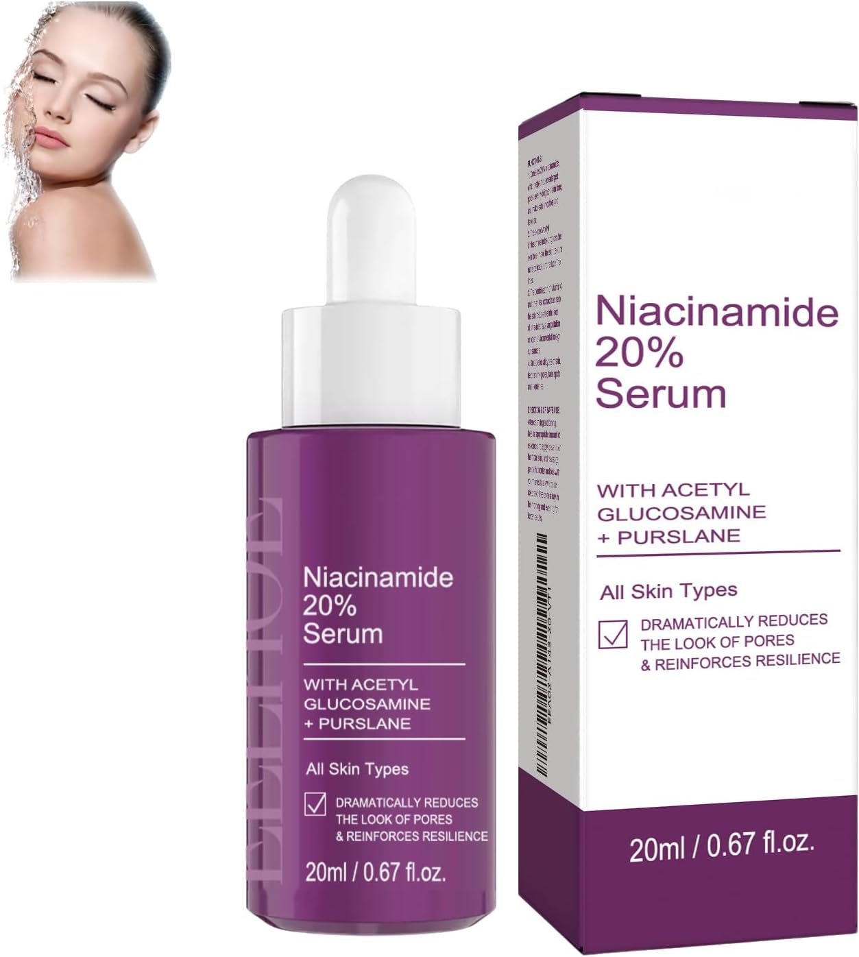 Niacinamide 20% Serum for Face, Brightening, Enhances Elasticity, Moisturizing, Anti-Wrinkle, Even Skin Tone, Smoothes Fine Lines, Reduces Pigmentation, Pores Care for Sensitive Skin (6Pcs)