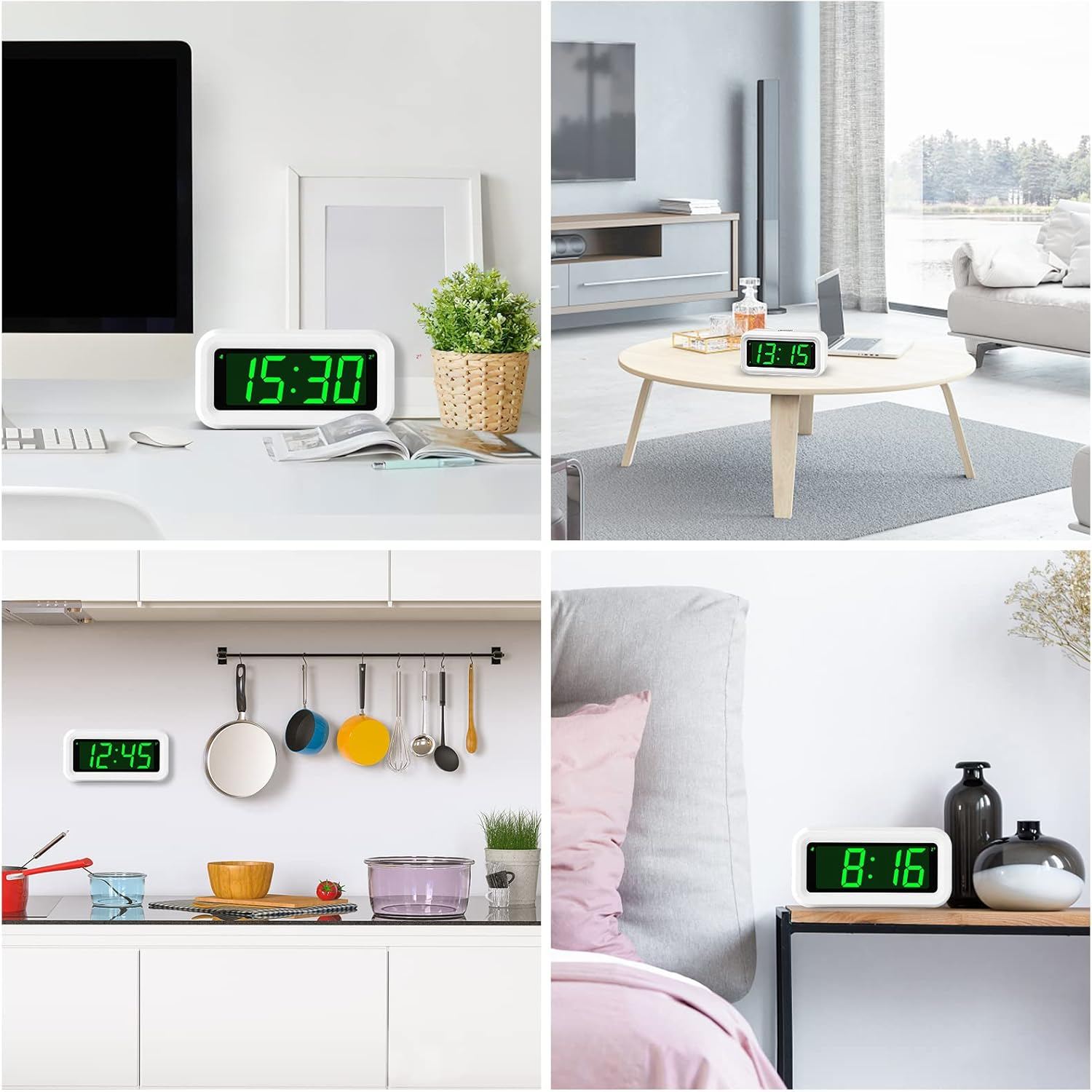KWANWA LED Clock, Alarm Clock for Kids, 1.2Inch Green LED Digital Clock, Adjustable LED Brightness, 12Hr/24Hr, Cordless, Desk Clock, Bedroom Clock, Bathroom Clock, Table Clock, Ideal for Gifts - Black Case-Blue Led image number 7