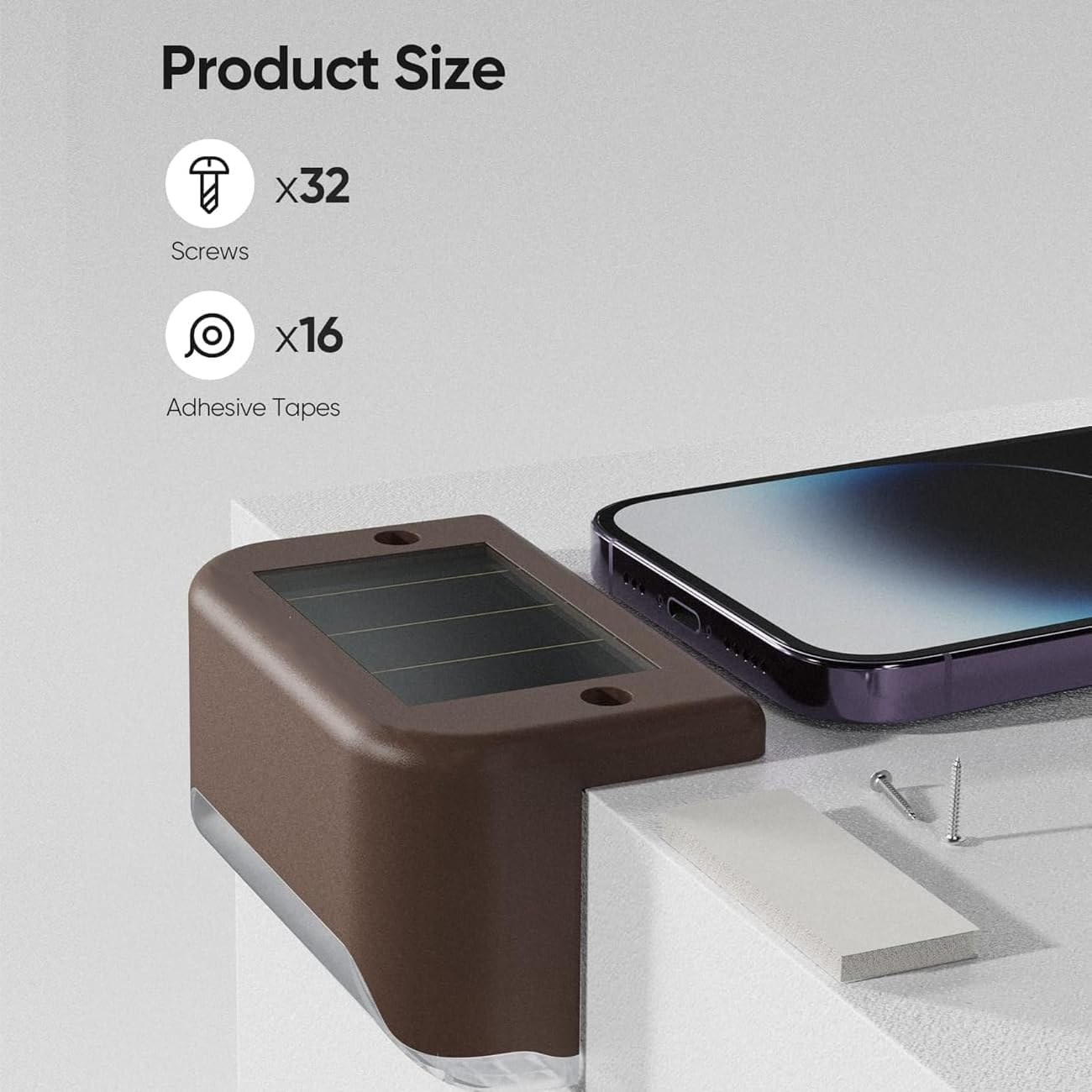 JACKYLED 16 Pack Solar Fence Lights &ndash; Waterproof LED Solar Step Lights Outdoor, Deck Decorative Lighting for Stairs, Fences, Railings, Yards, and Pathways (Brown) image number 3