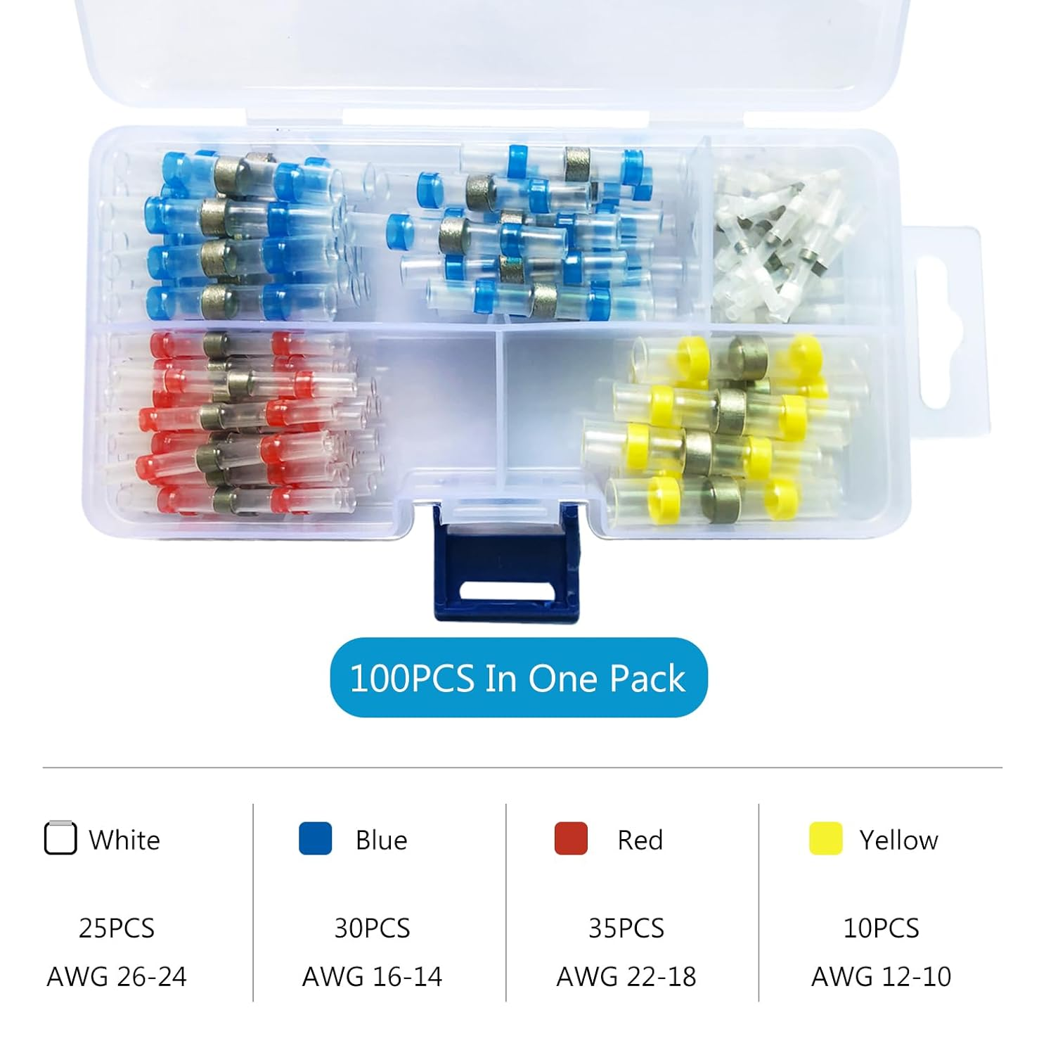 RINGSUN 100Pcs Electrical Connectors, Heat Shrink Butt Connectors, Solder Seal Wire Connectors, Waterproof Solder Seal Heat Shrink Wire Terminal Connectors Kit image number 2