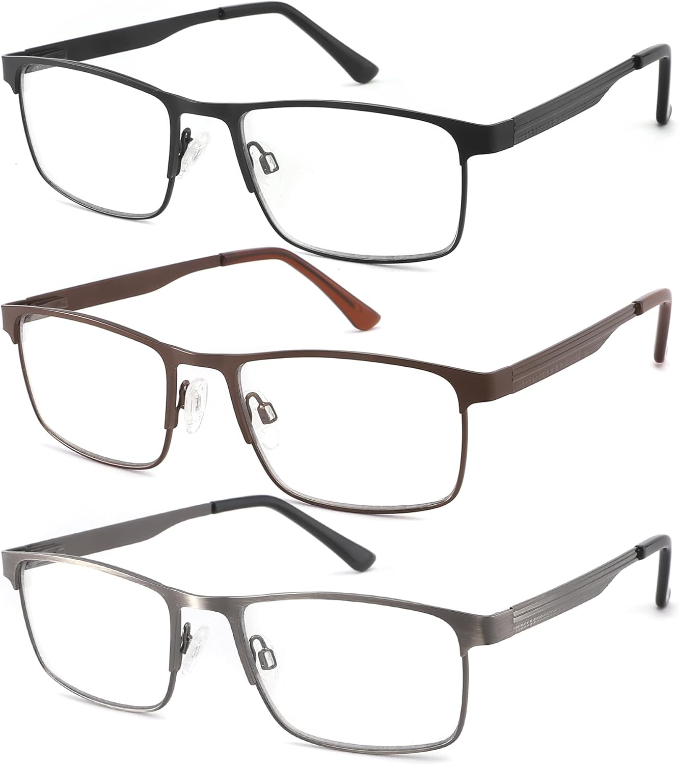 3 Pack Reading Glasses for Men Blue Light Blocking with Spring Hinge,Stylish Metal Full Frame Computer Readers image number 2