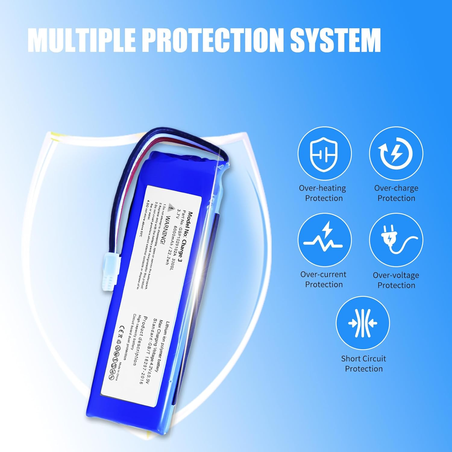 8200Mah Charge 3 Battery Compatible with JBL Charge 3 GSP1029102A 330SL Speaker 3.7V Battery image number 5