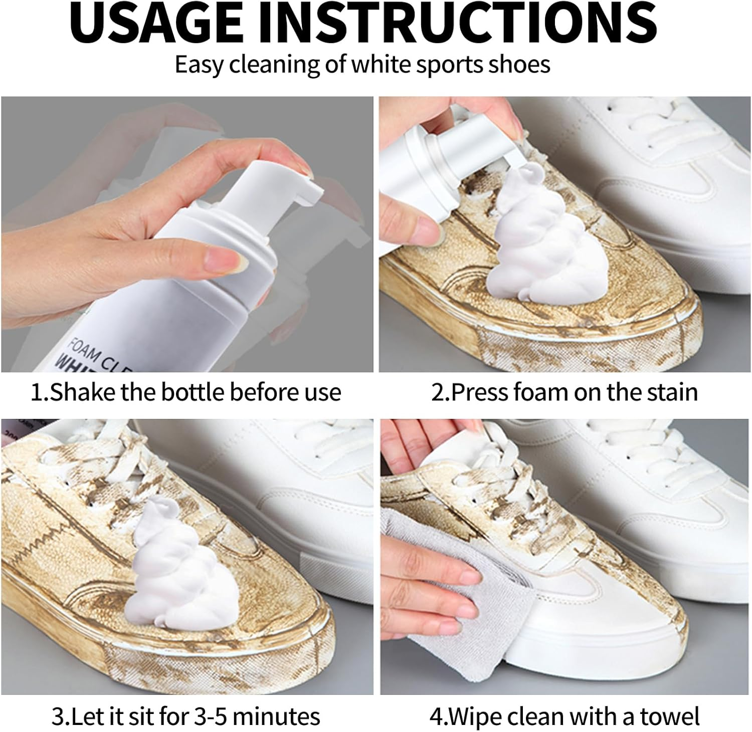 Shoe Cleaner Kit, White Shoe Cleaner Foam, Used to Remove Stains on Sports Shoes, Tennis Shoes, and Leather Shoes(6.76 Oz)