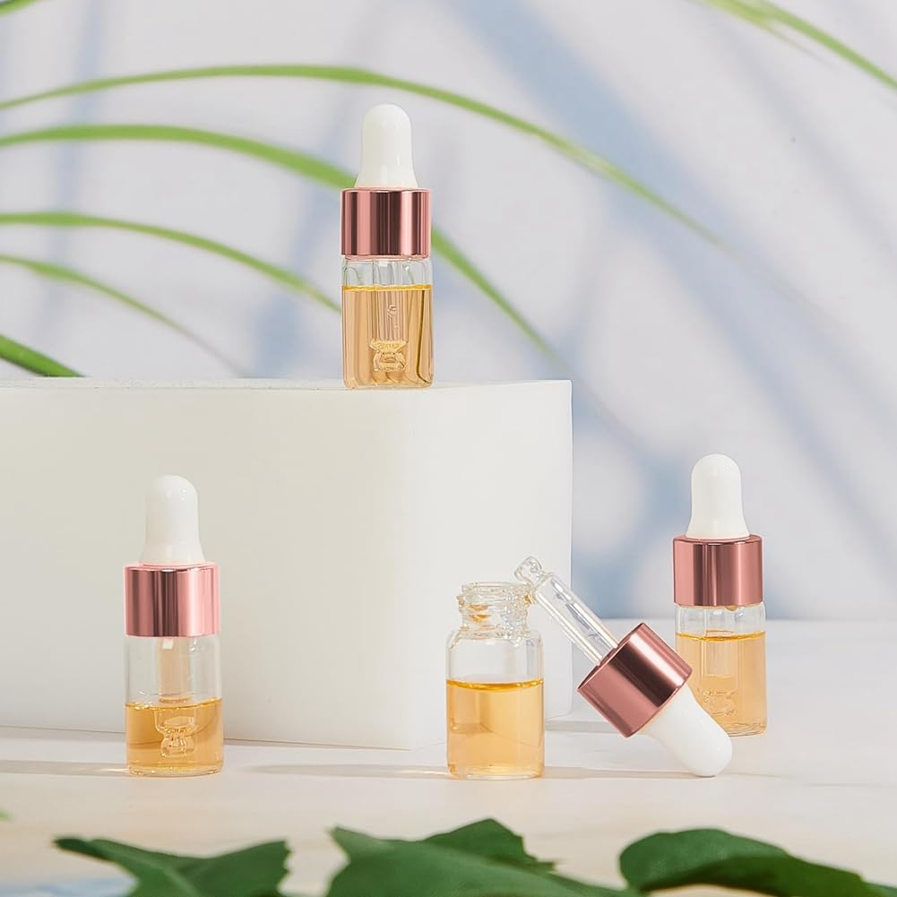 100Pcs Mini Glass Dropper Bottle Clear Essential Oil Dropper Bottles Glass Dropping Sample Containers for Traveling 3Ml Easy Install image number 2