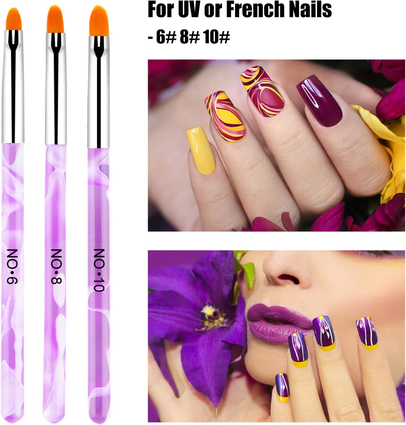 Hanyousheng Set of 7 UV Gel Brushes for Nails, UV Gel, Acrylic, Nail Brush, Nail Gel Brush, Brush Set for Nail Art image number 2