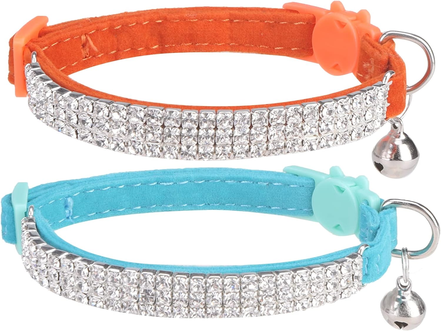 EXPAWLORER Soft Velvet Safe Cat Collars for Girl Cats -2 Pack Rhinestones Bling Diamante Adjustable Collars - Cat Collar Breakaway with Bells for Boy Cats Kitty and Small Dogs