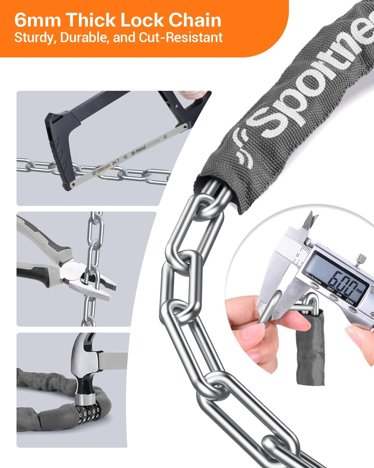 Sportneer Bike Lock: 1.1M Long 6Mm Thick - 5 Digit Combination High Security anti Theft Bike Chain Lock - Heavy Duty Bicycle Lock for Bike Motorcycle Scooter image number 6