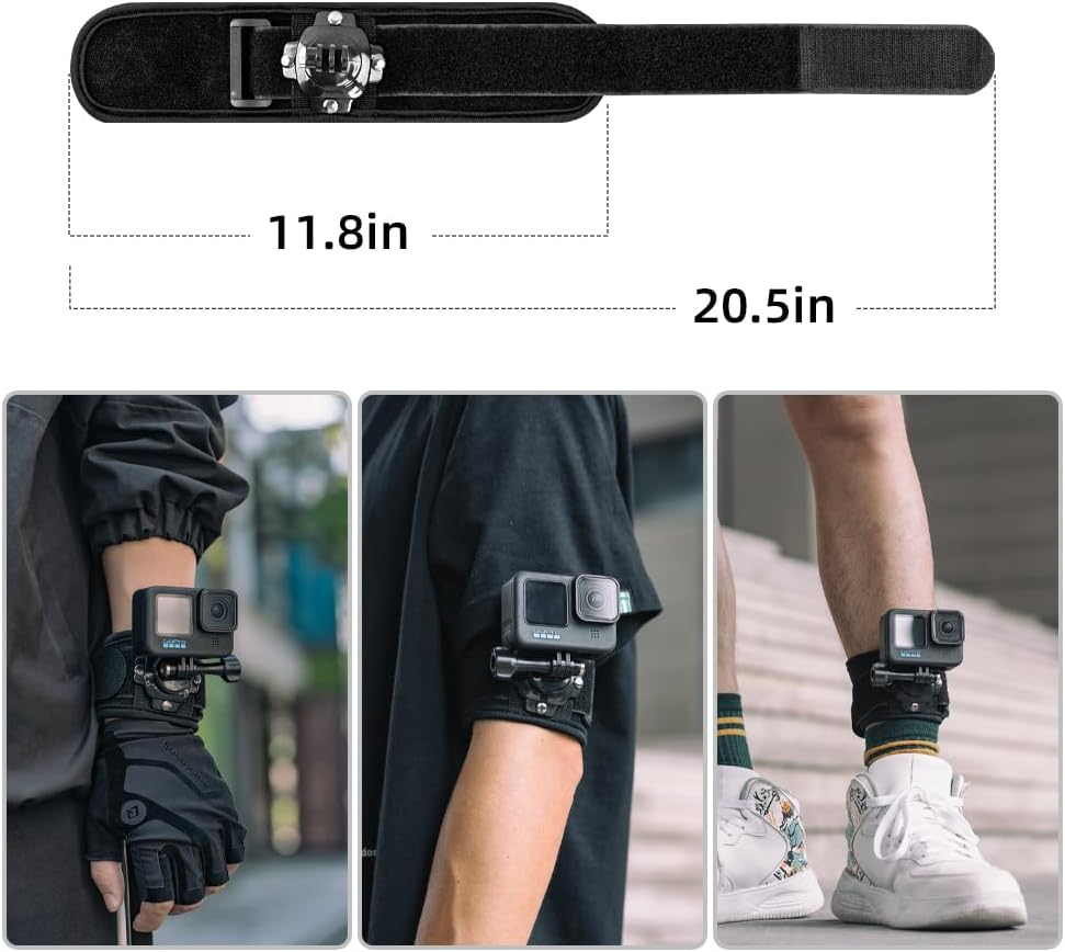 SUREWO Wrist Strap Mount Compatible with Gopro Hero 12/11/10/9/8/7//6/5 Black,Dji Osmo Action 4/3,Insta 360 ONE R,Akaso/Campark and More - Black,Silver image number 3