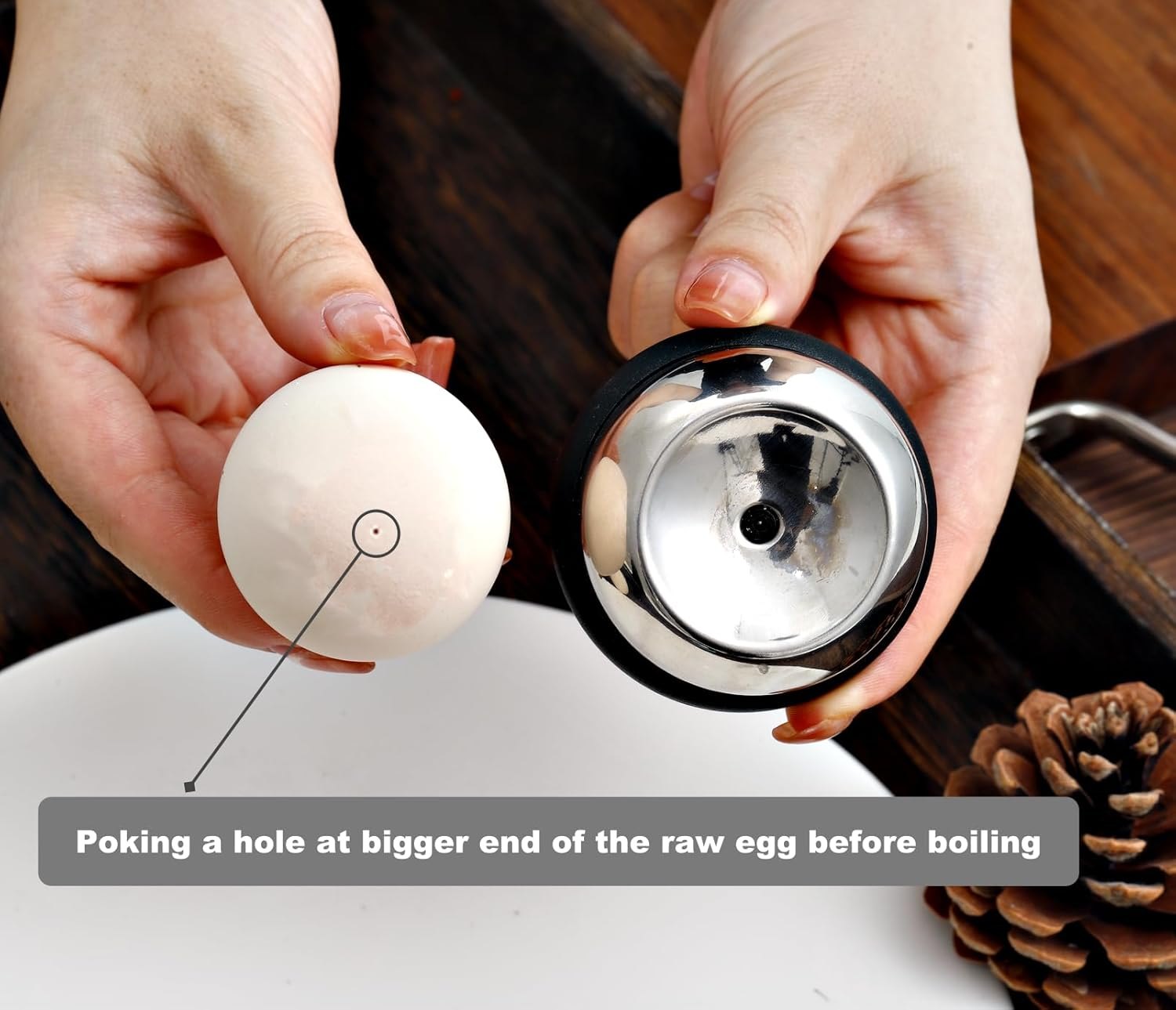 Chaleemoo Egg Piercer for Raw Eggs, Stainless Steel Egg Poker for Boiling Eggs, Great Eggshell Peeler Tool to Get Good Hard Boiled Eggs, Egg Hole Puncher Pricker with Retractable Pin, Black image number 6