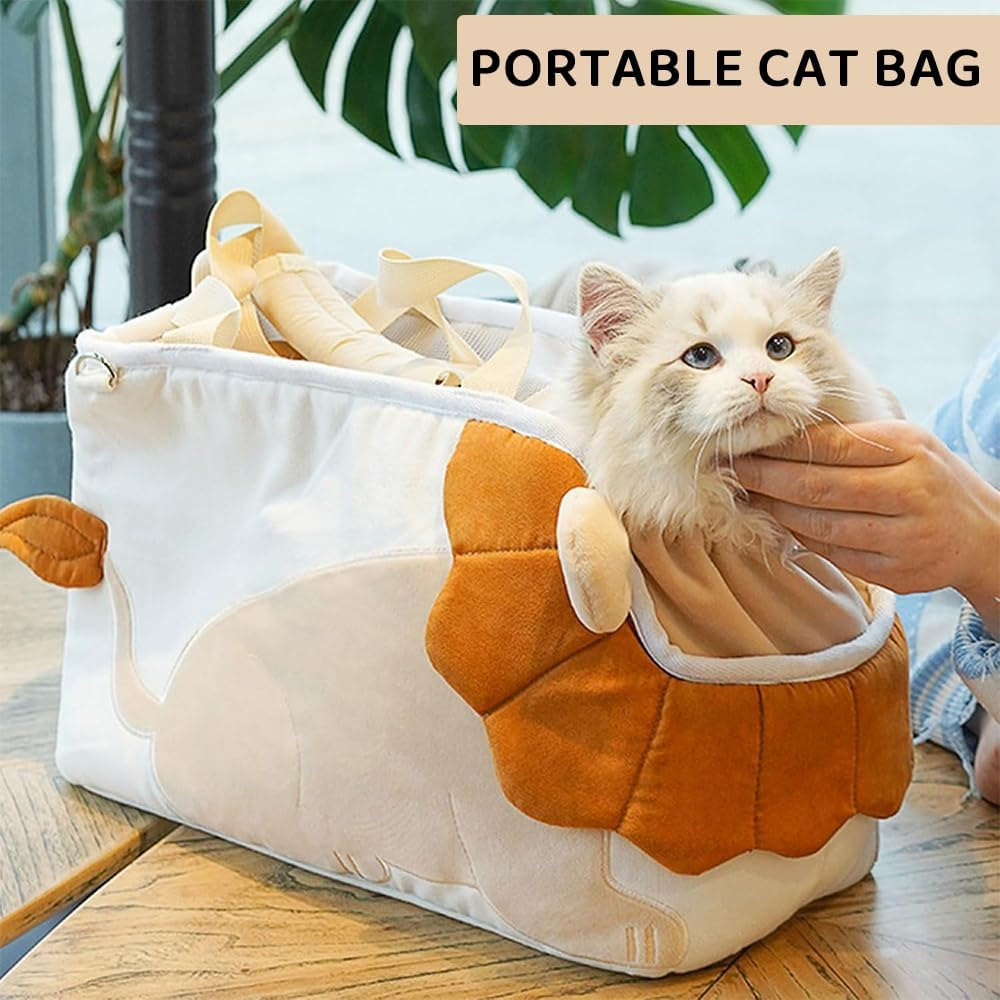 Cartoon Lion Cat Carrier Bag &ndash; Canvas Pet Shoulder Tote for Small Cats, Dogs, or Rabbits, Portable Travel Pet Sling