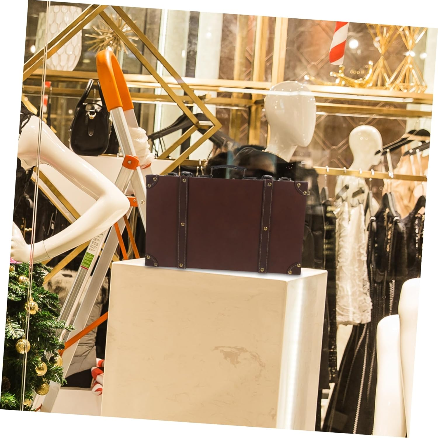 BIUDECO Vintage Style Leather Trunk Retro Luggage Decor Small Brown Suitcase Decorative Storage Box for Home Display Photography Props image number 6