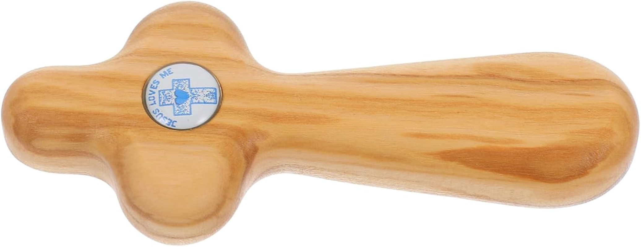 GLSTOY Small Handheld Olive Wood Cross for Baptism Confirmation and Holy Communion Religious Keepsake Jesus Statue Pocket Prayer Cross image number 3