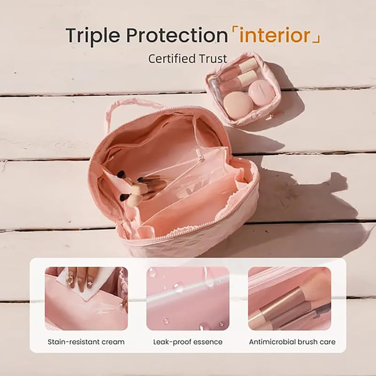 Petition Makeup Bag for Women, Makeup Bag,Travel Makeup Bag, Puffer Waterproof Cosmetic Organizer, Wide Open Lay-Flat Large Capacity Travel Cosmetic Case with Compartments Toiletry Bag image number 5